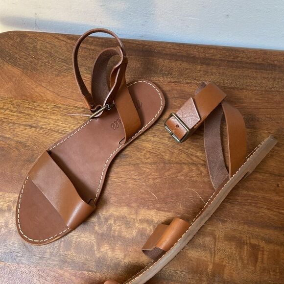 Madewell Brown Leather Sandals with Ankle Strap - Picture 1 of 9